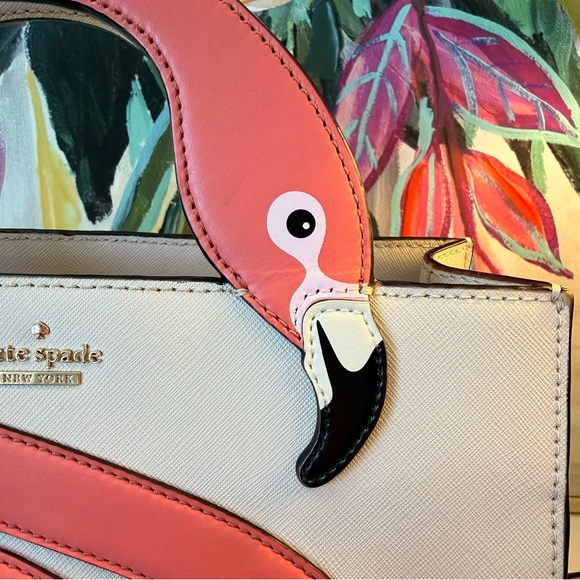 Preloved Kate Spade Novelty Tropical By The Pool Flamingo Sam Satchel Crossbody - Picture 4 of 15